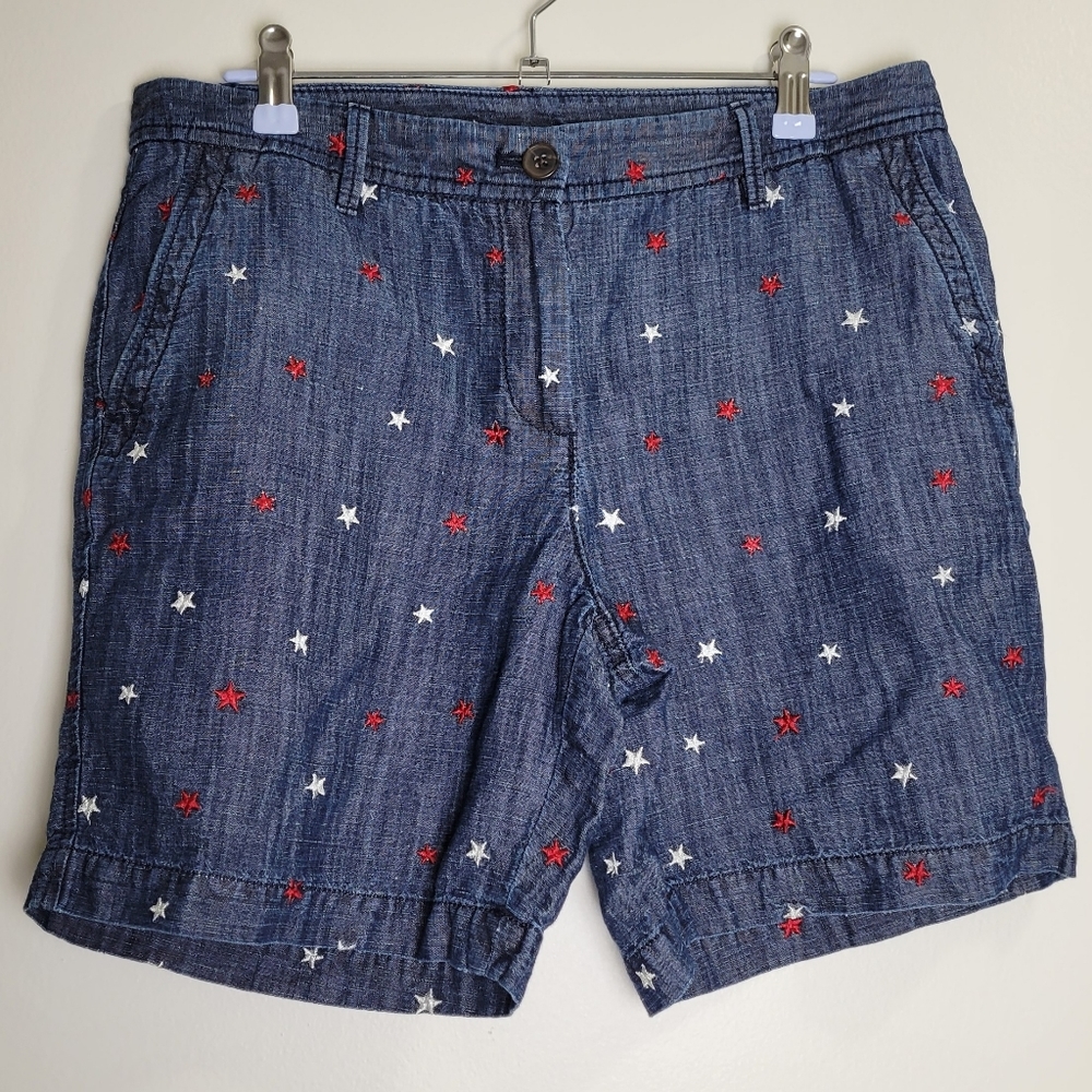 Talbots Patriotic Americana Stars Embroidered Linen Blend Relaxed Chino Shorts 4